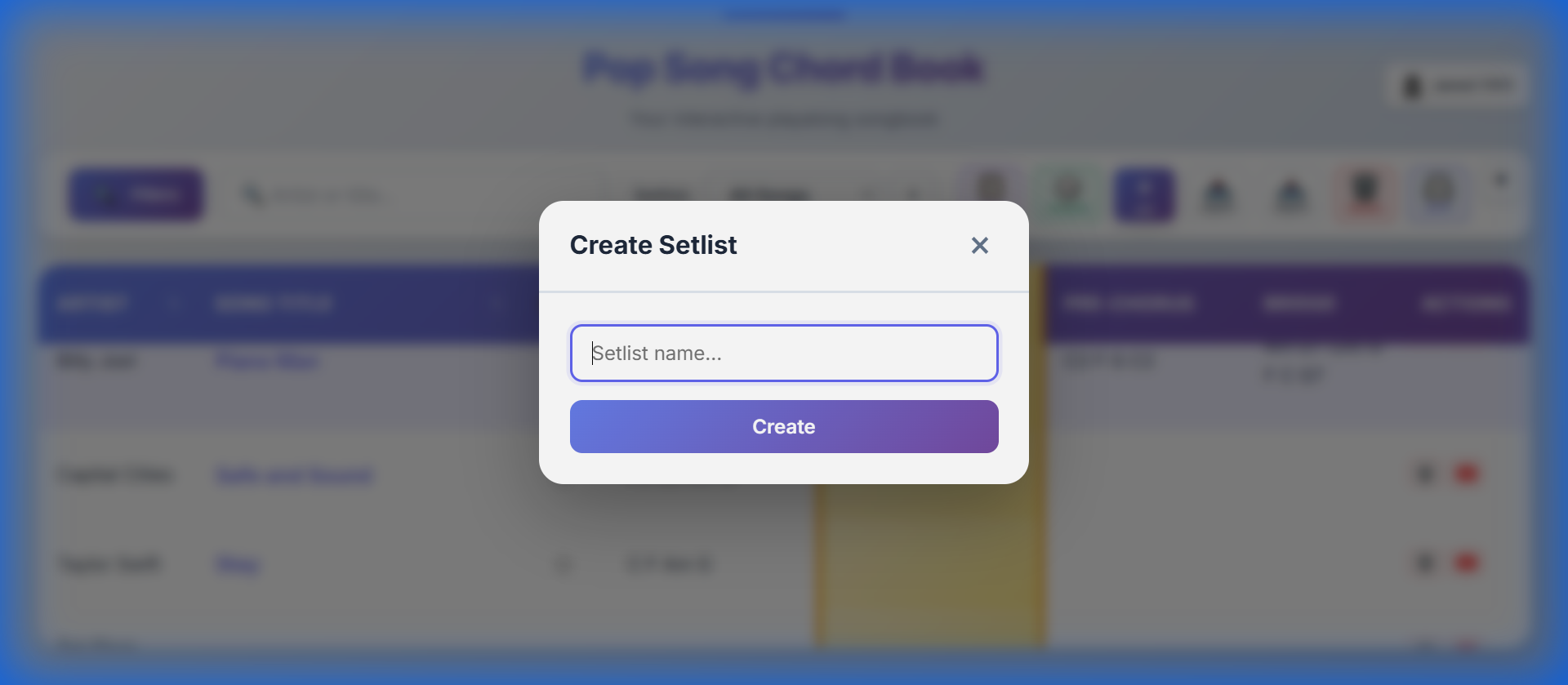 New Setlist Modal