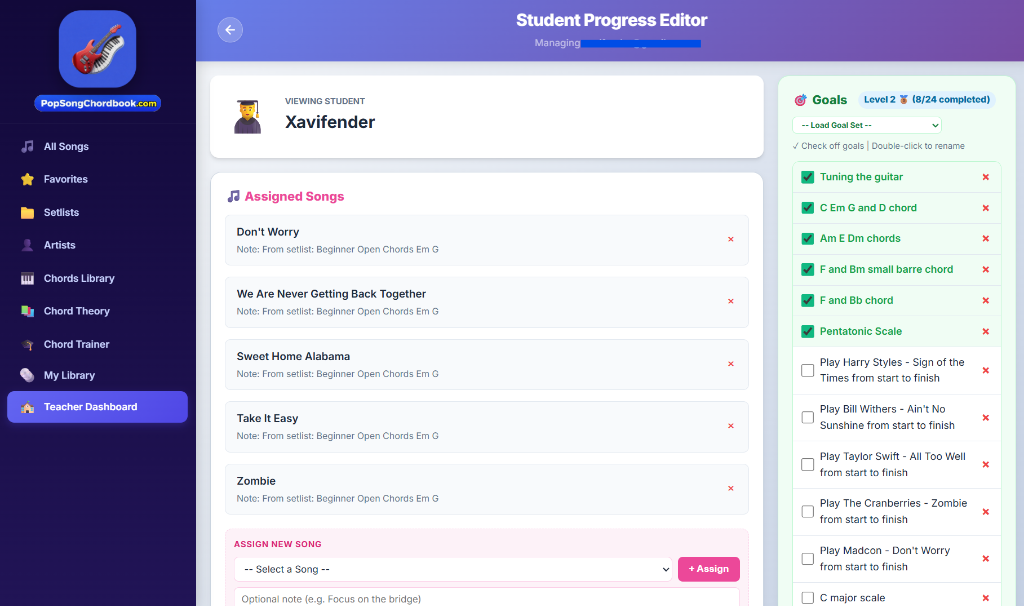 Student Progress Editor and Goals Checklist